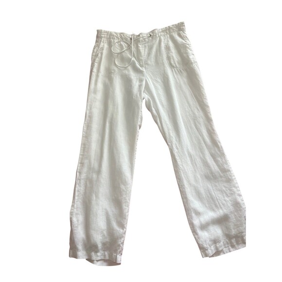 Charter Club Women's Pants XL White Linen Drawstring Stretch Waist Zip Closure - Picture 1 of 8